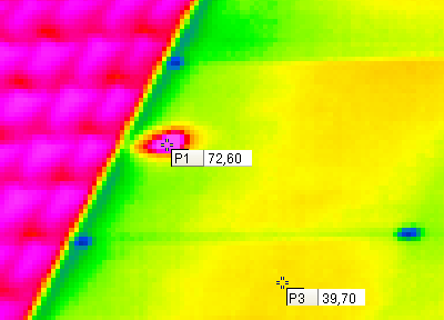 Darstellung von zwei Messpunkten im Wärmebild in °C